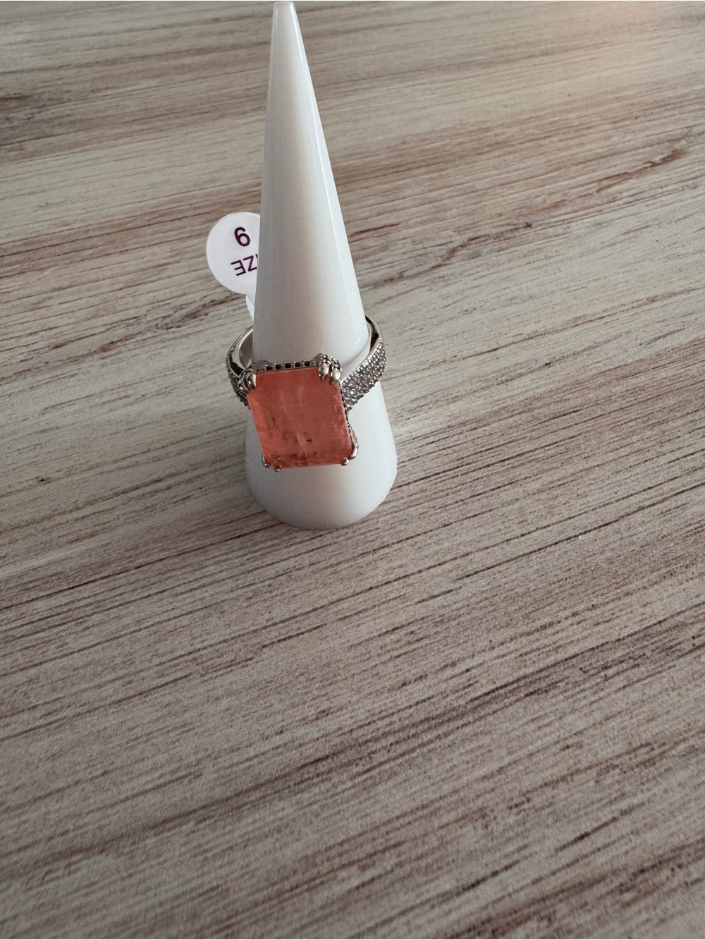 Silver Band Ring with Rectangular Peach Stone